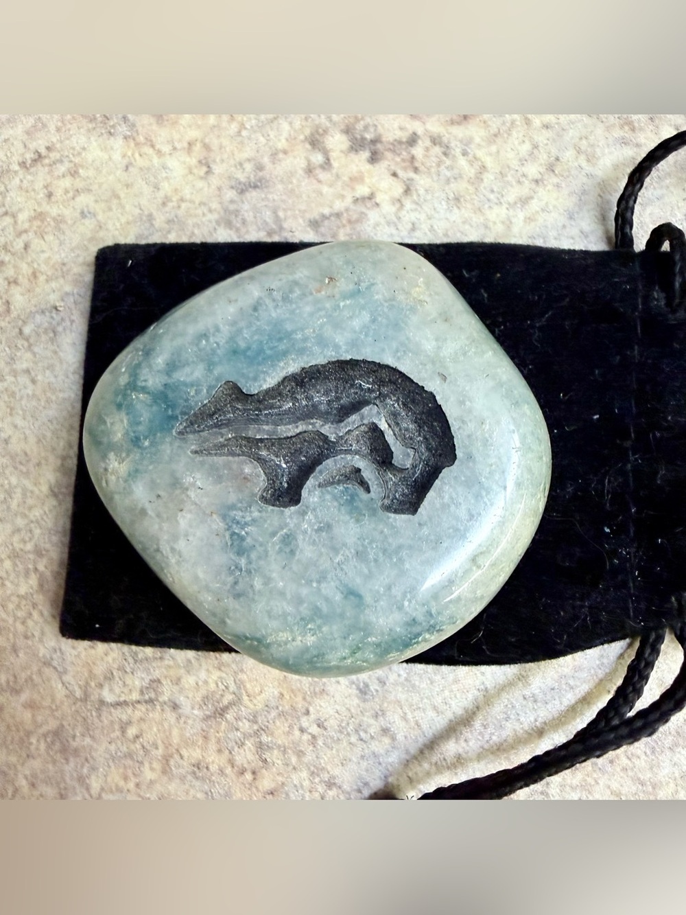 Aquamarine Zuni Bear Totem good luck stone